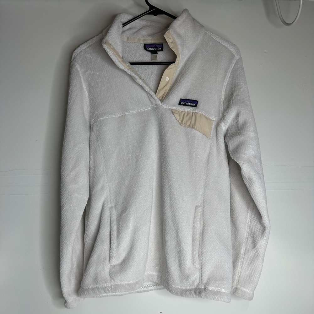 PATAGONIA Women's L Raw Linen White X-dye Re-Tool Snap T Pullover 25443 Polartec
